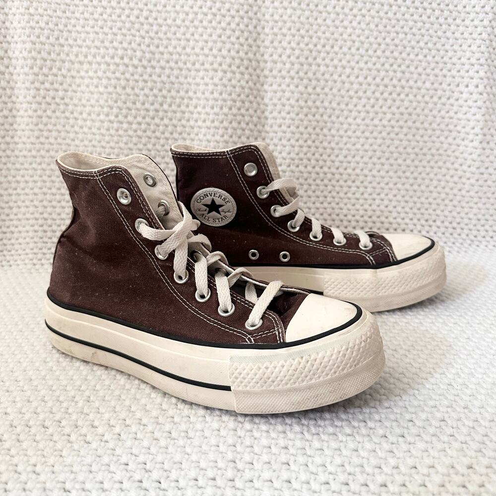 Converse Chocolate Brown Canvas High Top Platform Lace Up Sneakers 6